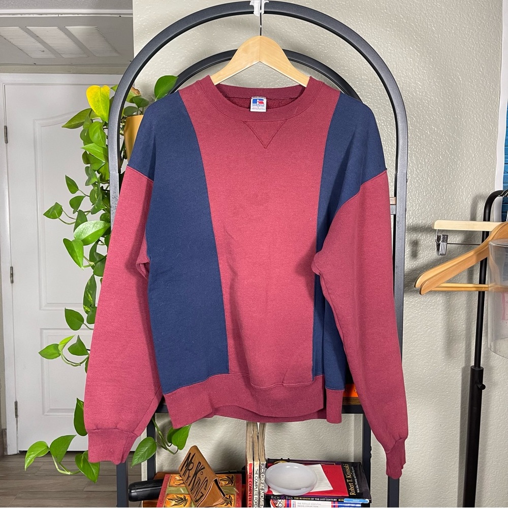 Vintage Russell Athletic Crewneck Sweatshirt Y2K Colorblock Large Athleisure USA